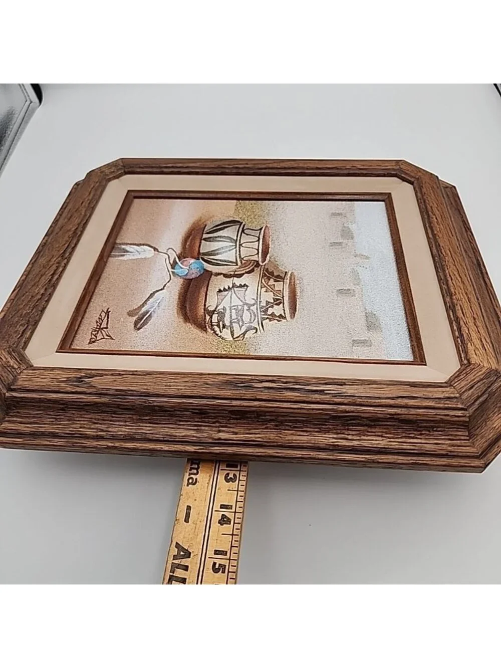 Vintage Framed Sand Painting Acoma Pueblo Native American Pottery Artist Signed